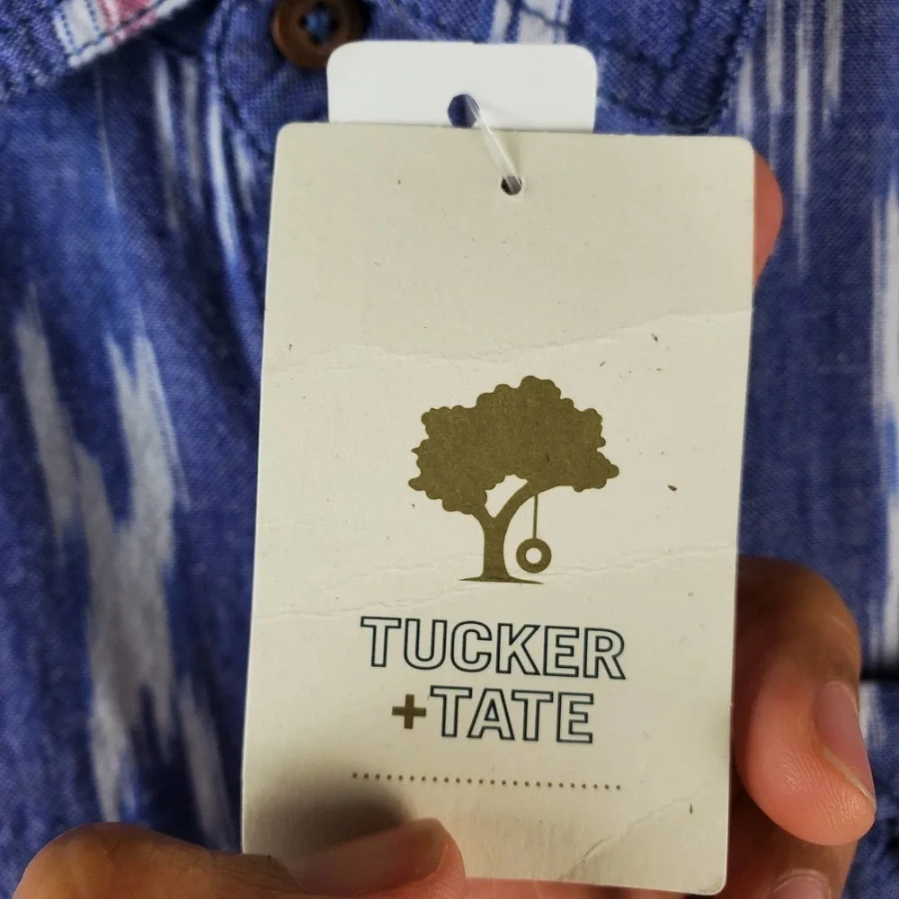 Tucker + Tate Polo Blue Chambray Ikat Collared Short Sleeves Top Size L Boys